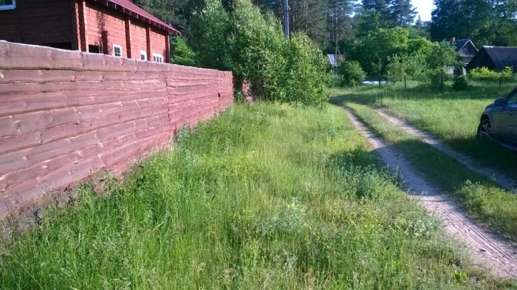 Покос травы вдоль ограждения — до работ